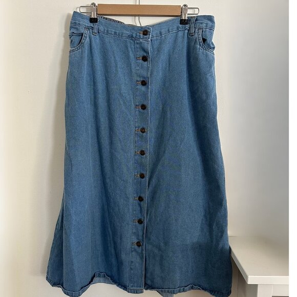 Women Within Perfect Side-Elastic Cotton Button Front Denim Jeans Skirt P/16W - Picture 2 of 5